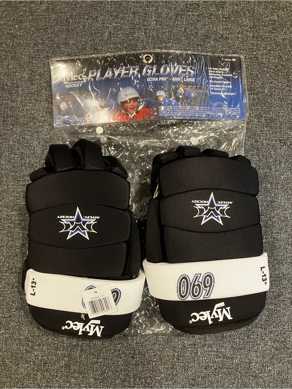 Mylec Black and White Player Hockey Gloves - Adult Large 13”